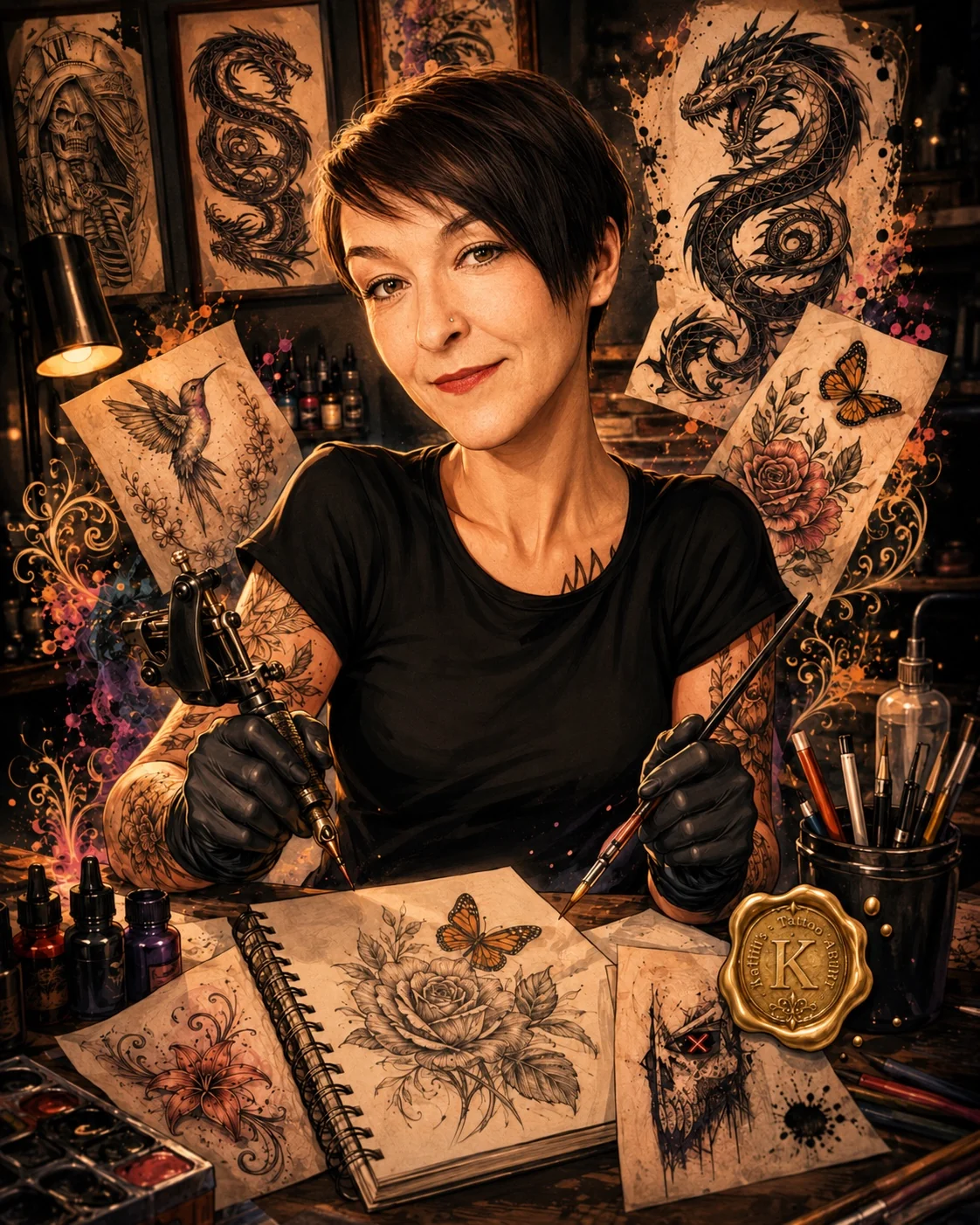 Kathi zwischen Zeichnung, Malerei und Tattoo